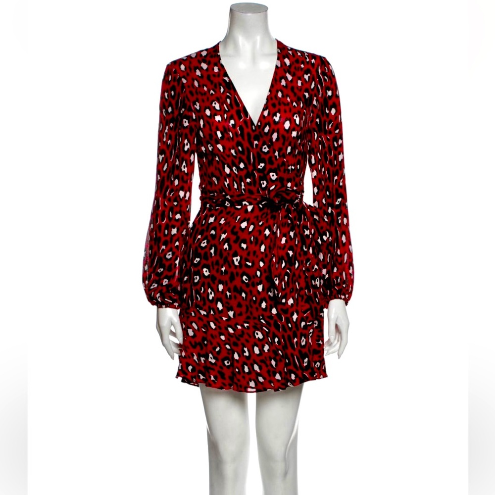 ALC Silk Mini Wrap dress - Red & Black Leopard